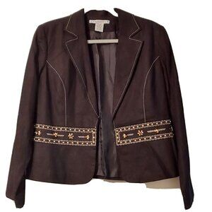 Versailles Linen Ladies Black Jacket  Embroider Work & Wooden Beads Size 12